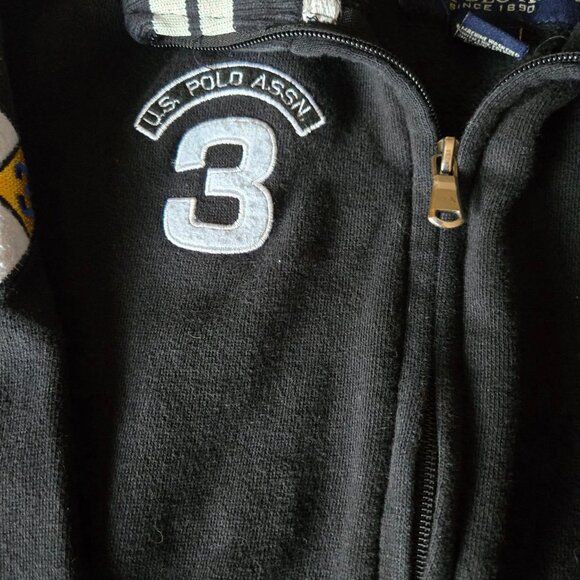 Boys Size 10/12  U.S. Polo  Black & White Full Zip Logo Jacket - Picture 3 of 10